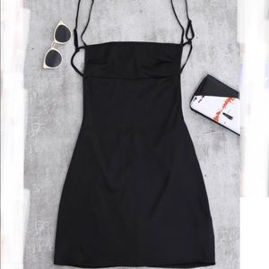 Black backless slip dress